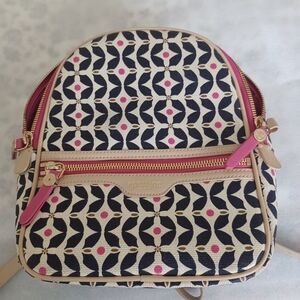 Spartina 449 Calhoun Flower Print Linen Backpack Bag leather straps